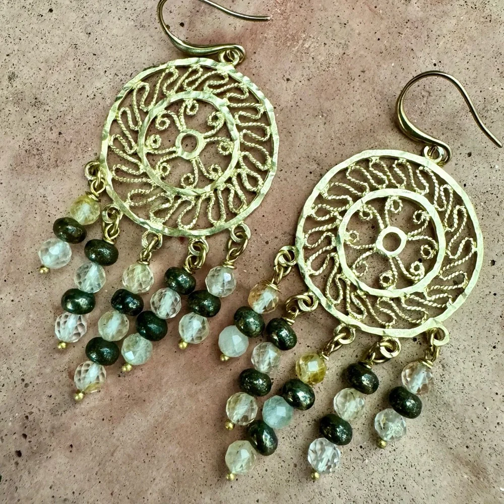 Handmade gemstone filagree earrings. - Picture 3 of 8